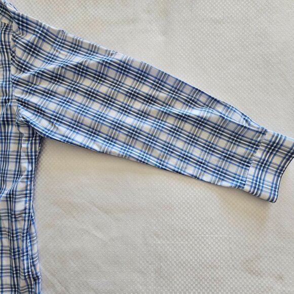 Egara Mens Non-Iron Blue & White Plaid Button-Down Shirt XXL 100% Cotton - Picture 5 of 8